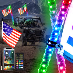 Beatto LED Whip Lights Dancing/Chasing Color, RF Remote+App Control with Flagpole for ATV/UTV/SXS