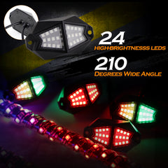 2PCS LED Chasing Light Whip Lights+210 Degrees Wide Angle Rock Lights Kits for ATV/UTV