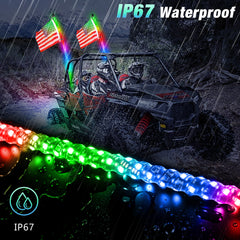 Beatto LED Whip Lights Dancing/Chasing Color, RF Remote+App Control with Flagpole for ATV/UTV/SXS