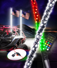 RGBW LED Whip Light - Dreaming Color + Pure White Color, RF Remote Control- Lighted Whips for Can-Am ATV UTV RZR Polaris Offroad Truck